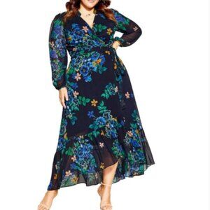 City Chic Womens Black Green Floral Long Sleeve Maxi Wrap Dress PLUS Size 20